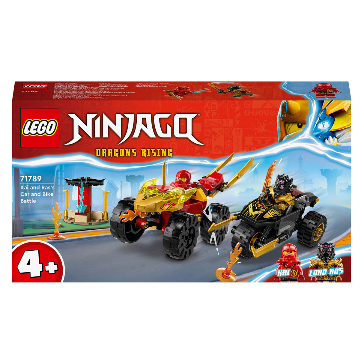 „Lego Lego Ninjago 71789 Kai“ ir „Ras“ dvikovos tarp automobilio ir motociklo