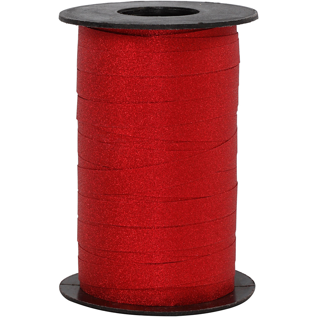 Creativ company gift ribbon, W: 10 mm, glitter, red, 100 m 1 roll