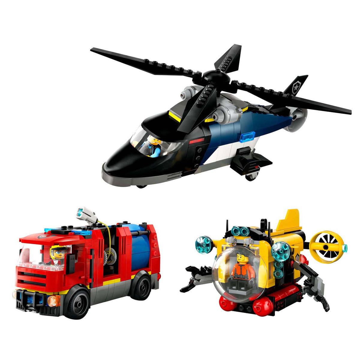 Lego city 60462 helicopter, fire truck and submarine remix