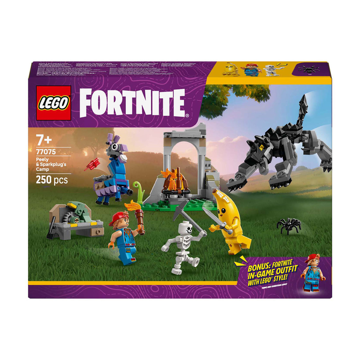 Lego fortnite 77075 peely and spark plugs camp