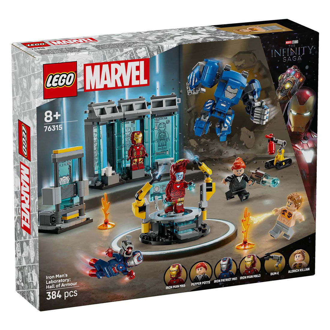 Lego 76315 superhéroes marvel laboratorio de iron man: sala de armaduras
