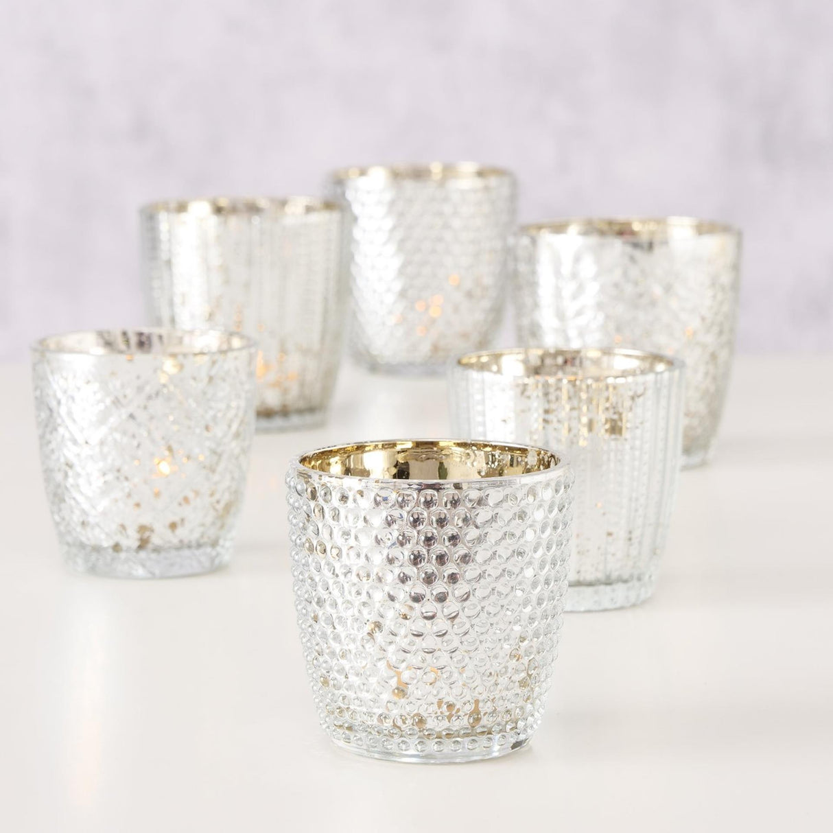 Boltze home theelichthouder glas zilver 2-dlg.