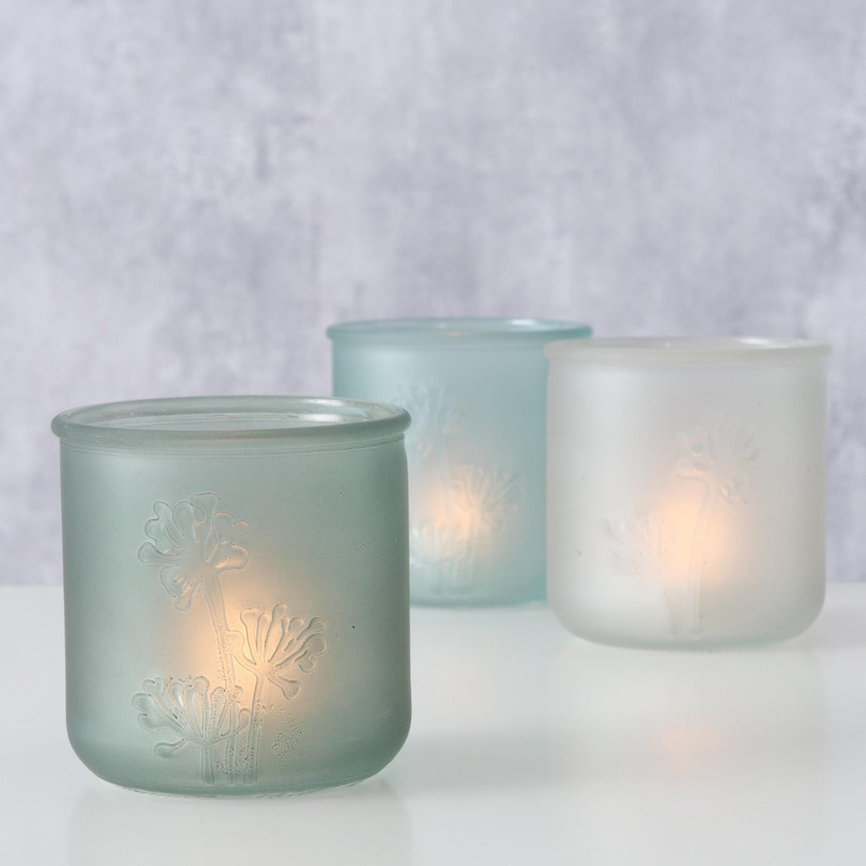 Boltze home theelichthouder mat glas met bloemprint