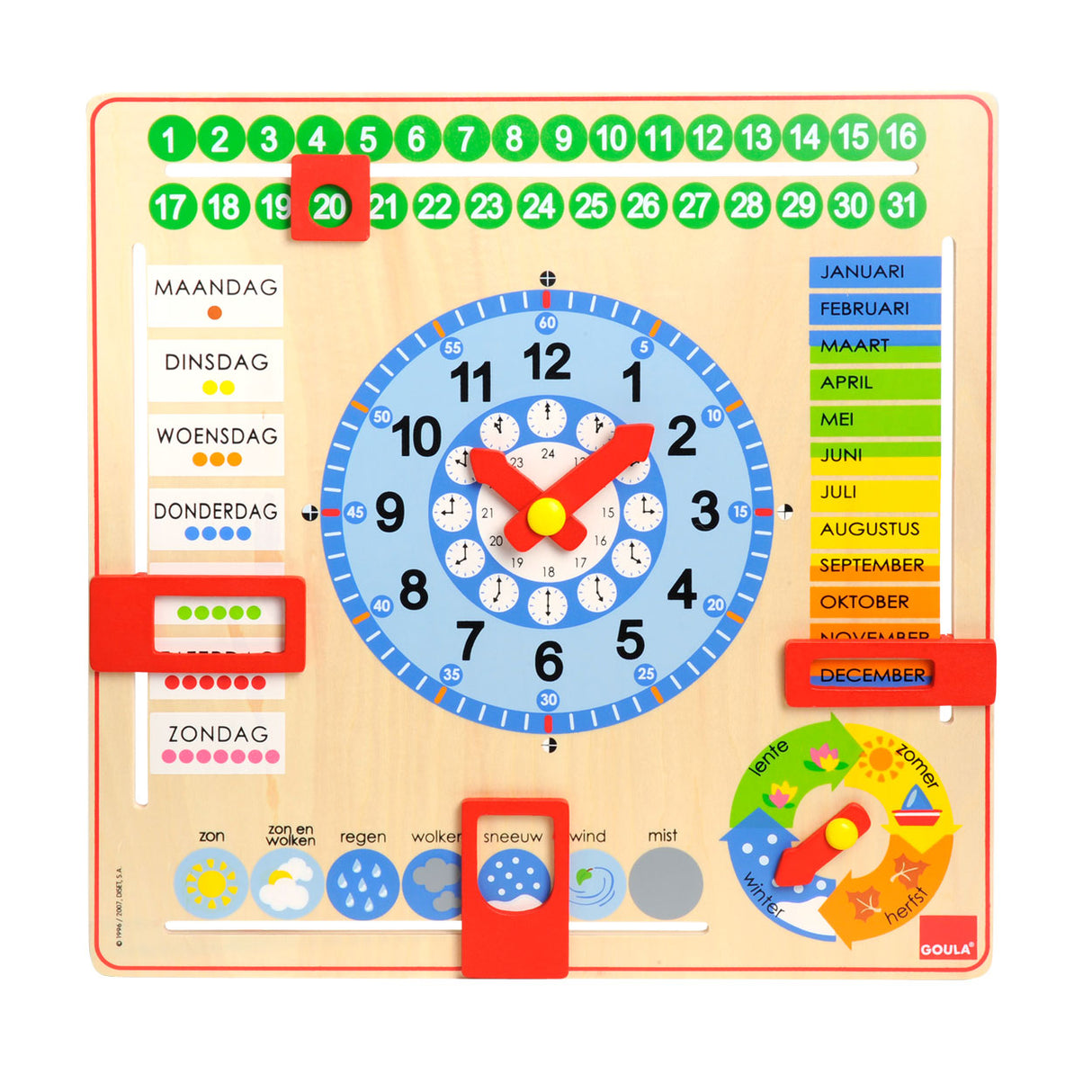 Reloj de calendario de madera Goula