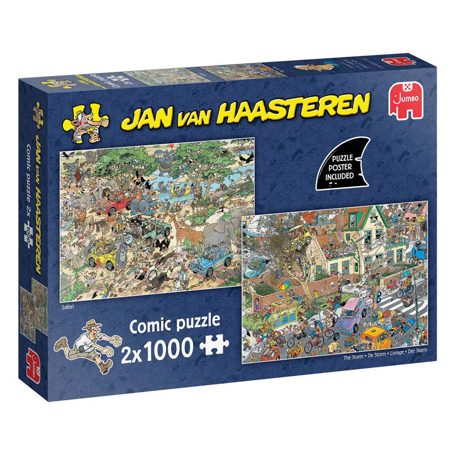 Jumbo Jan van Haasteren puslespil - 2i1 safaristorm, 2x1000 stk.