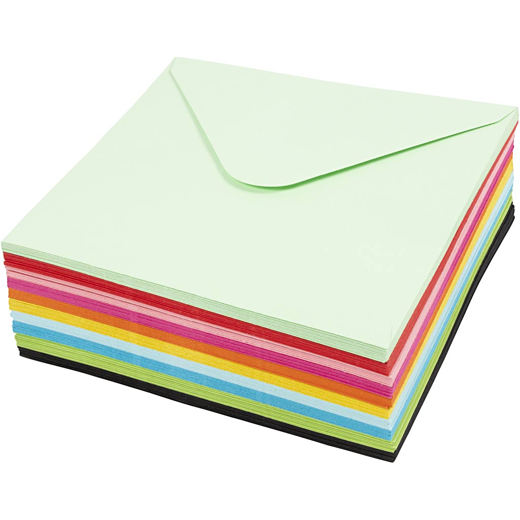 Creativ company colored envelopes, envelope size 16x16 cm, 80 gr, various colors, 10x10 pieces 1 box