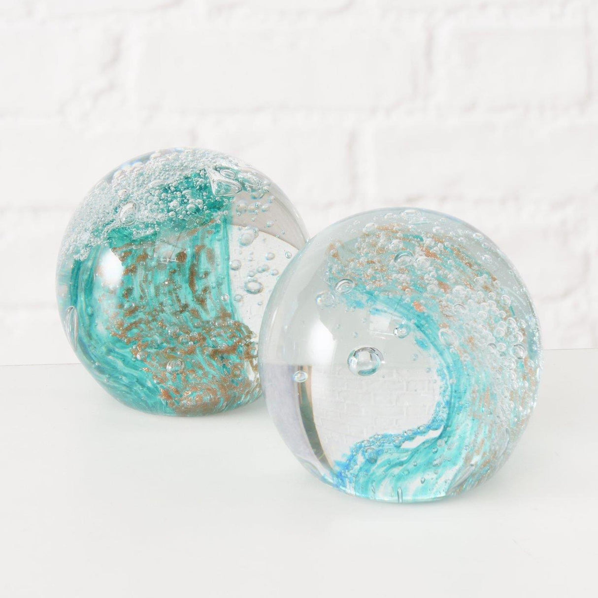 Boltze home deco papier gewicht turkoois glas ø8cm