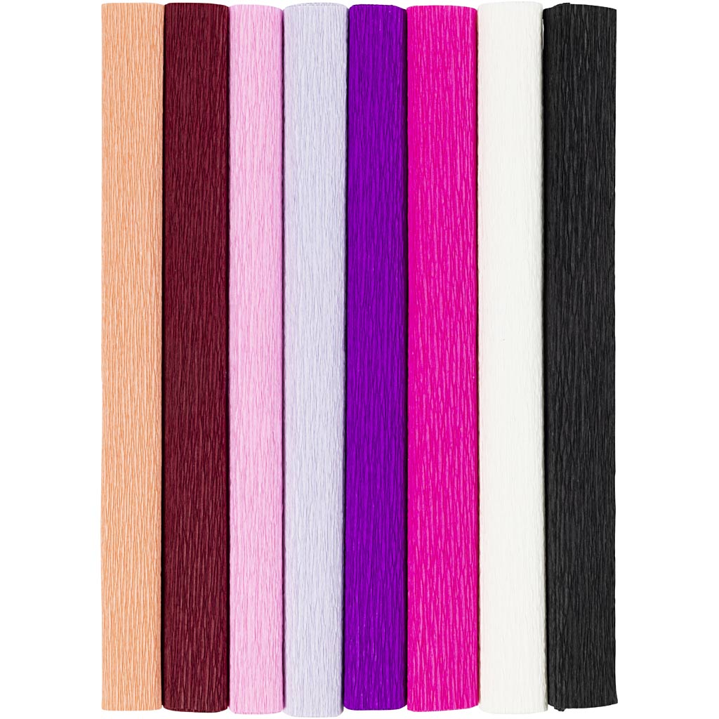 Creativ company crepe paper, sheet 25x60 cm, crepe ratio: 180%, 105 gr, purple pink harmony, 8 sheets 1 box