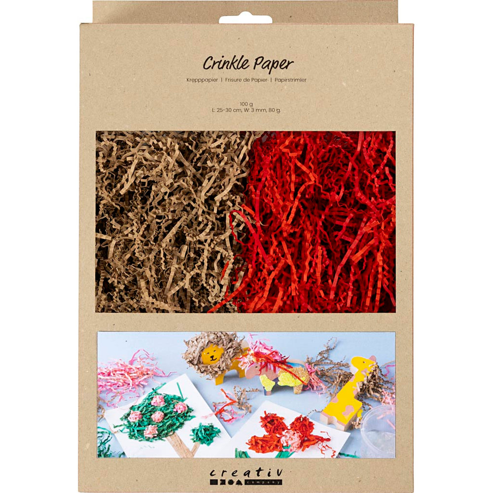 Creativ company crinkle paper, l: 25-30 cm, w: 3 mm, brown, red, 2x50 gr 1 box