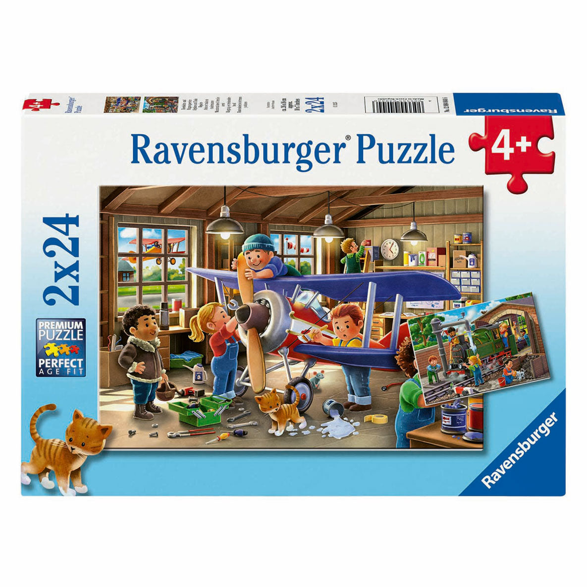 Ravensburger rompecabezas reparación de aviones y trenes, 2x24pzs.