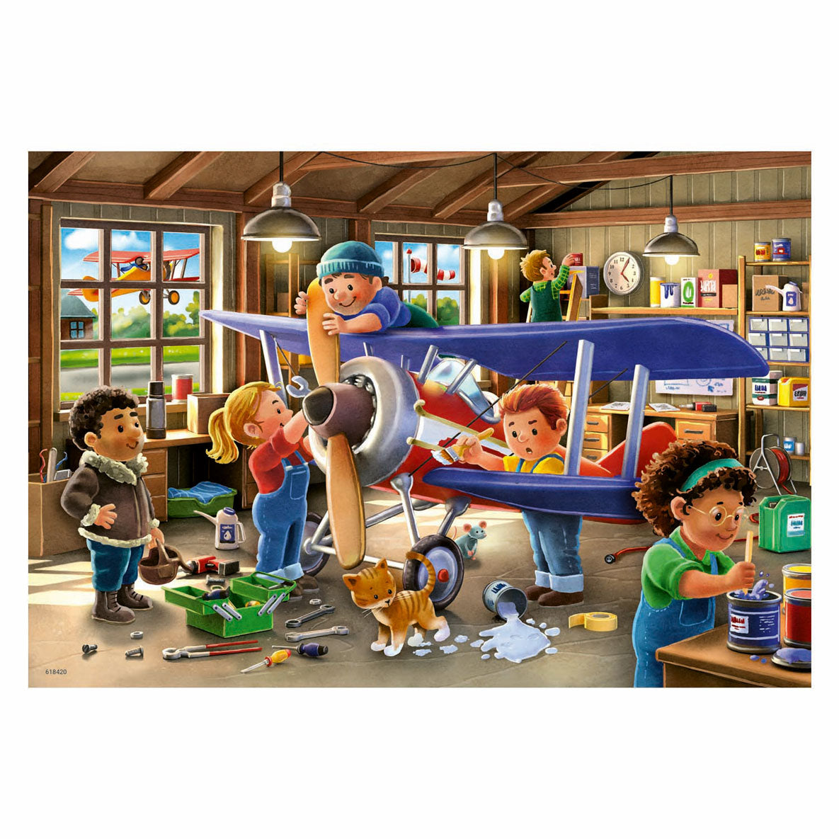 Ravensburger rompecabezas reparación de aviones y trenes, 2x24pzs.