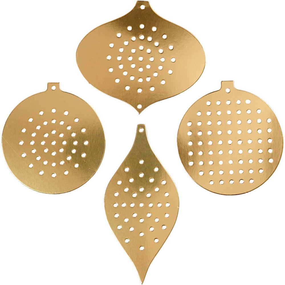 Creativ company cross stitch cardboard, Christmas decoration, h: 8.5-12 cm, hole size 3 mm, metallic gold, 8 pieces 1 box