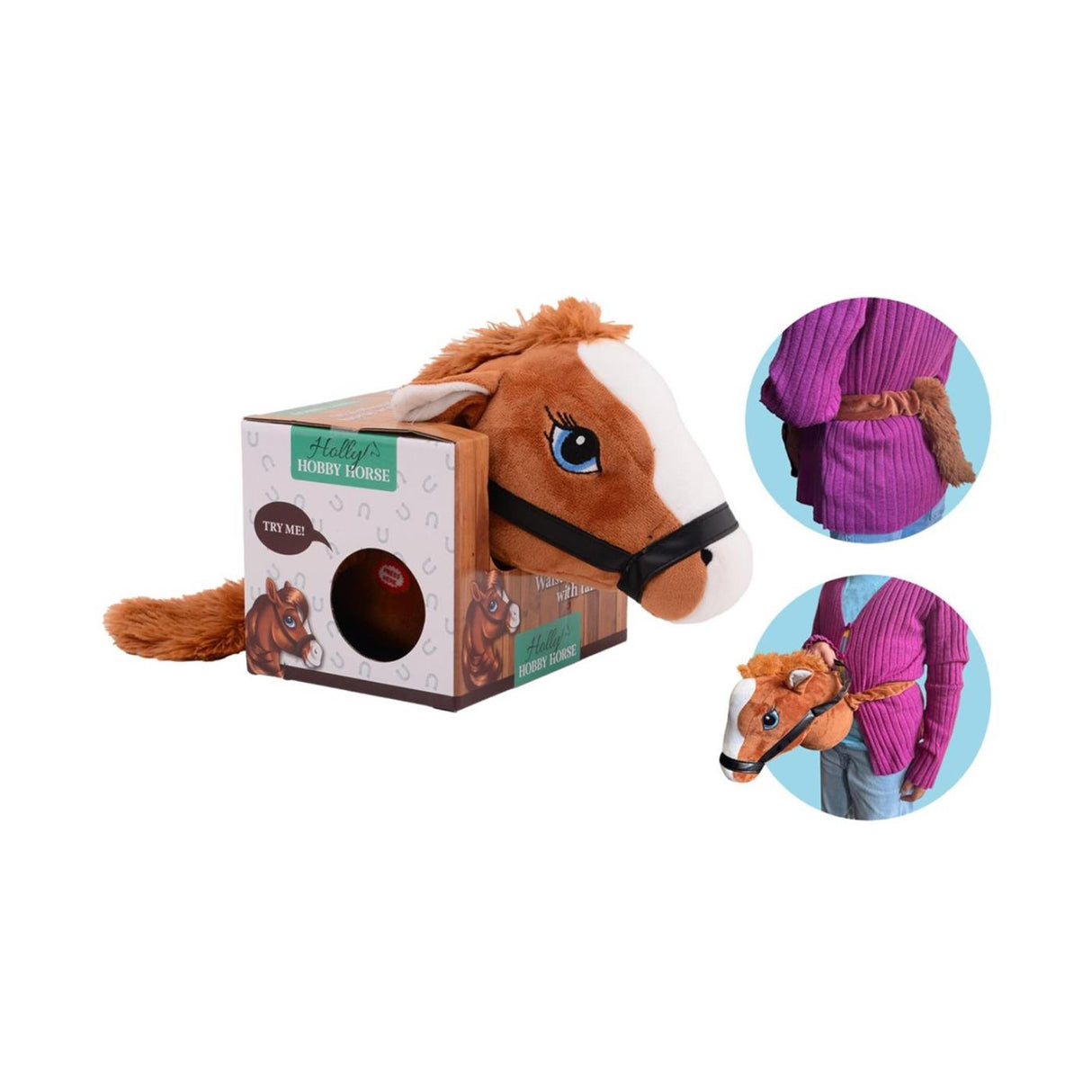 Johntoy holly horse horse head hnědá s gumou - připevněte kolem pasu