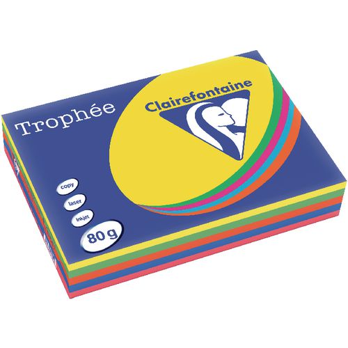Trophee gekleurd papier clairfontaine 1704 80g m2 a4 intense kleur assorti