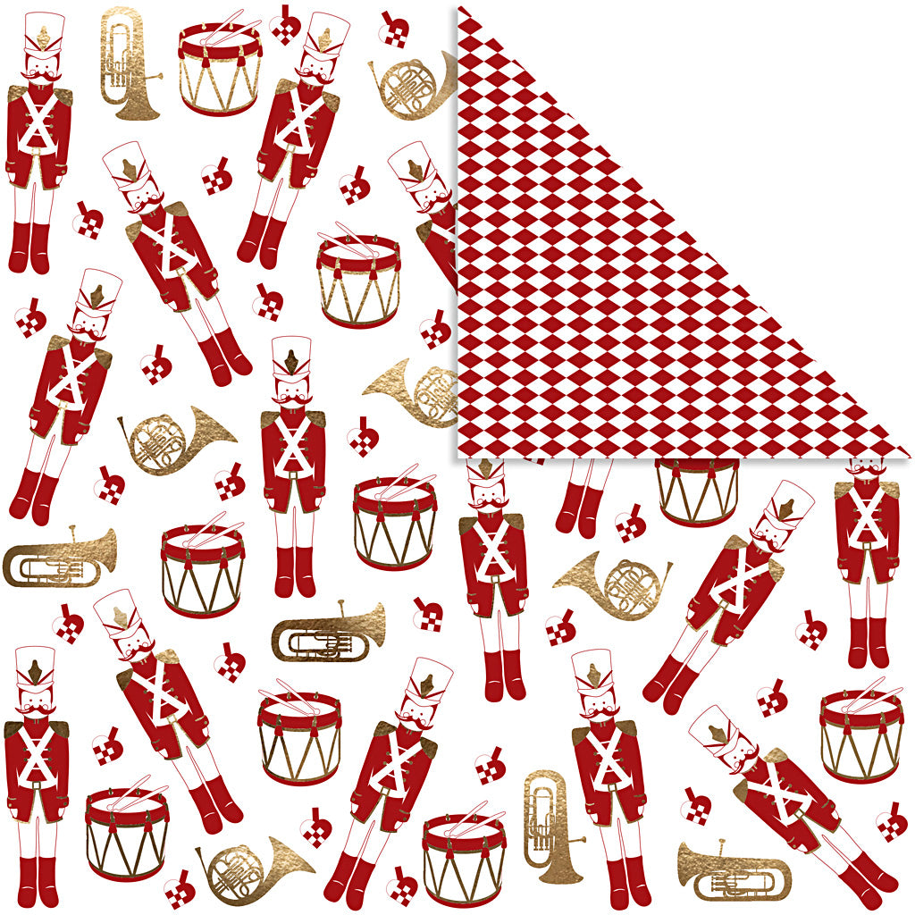 Vivi Gade design paper, Nutcracker, 180g, gold, red, white, 3 sheets 1 box