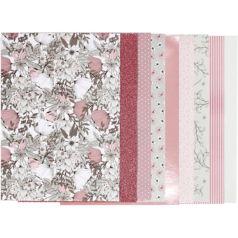 Creativ company design paper pad, size 21x30 cm, 120+128 gr, beige, brown, pink, white, 24 sheets 1 box