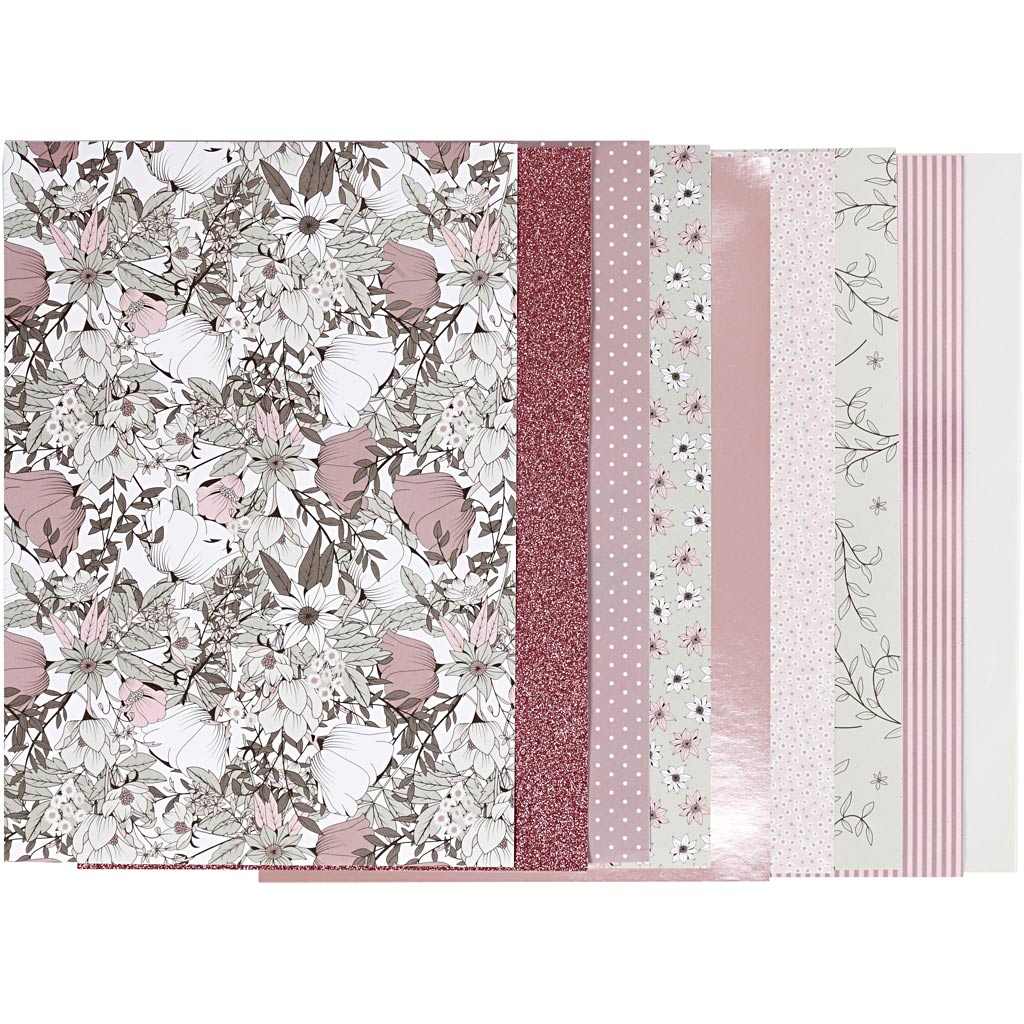 Creativ company design paper pad, size 21x30 cm, 120+128 gr, beige, brown, pink, white, 24 sheets 1 box