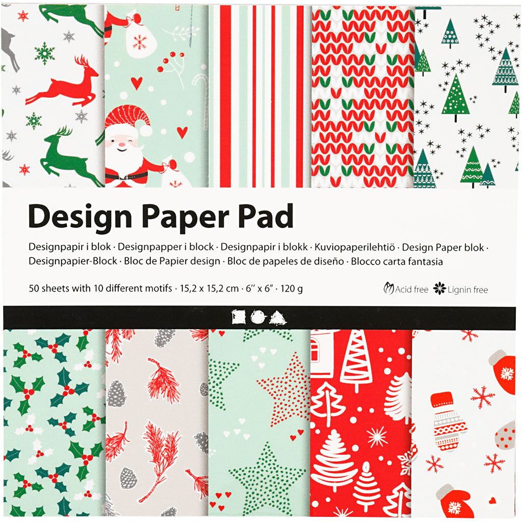 Creativ company design paper pad, sheet 15.2x15.2 cm, 120 gr, green, red, white, 50 sheets 1 box
