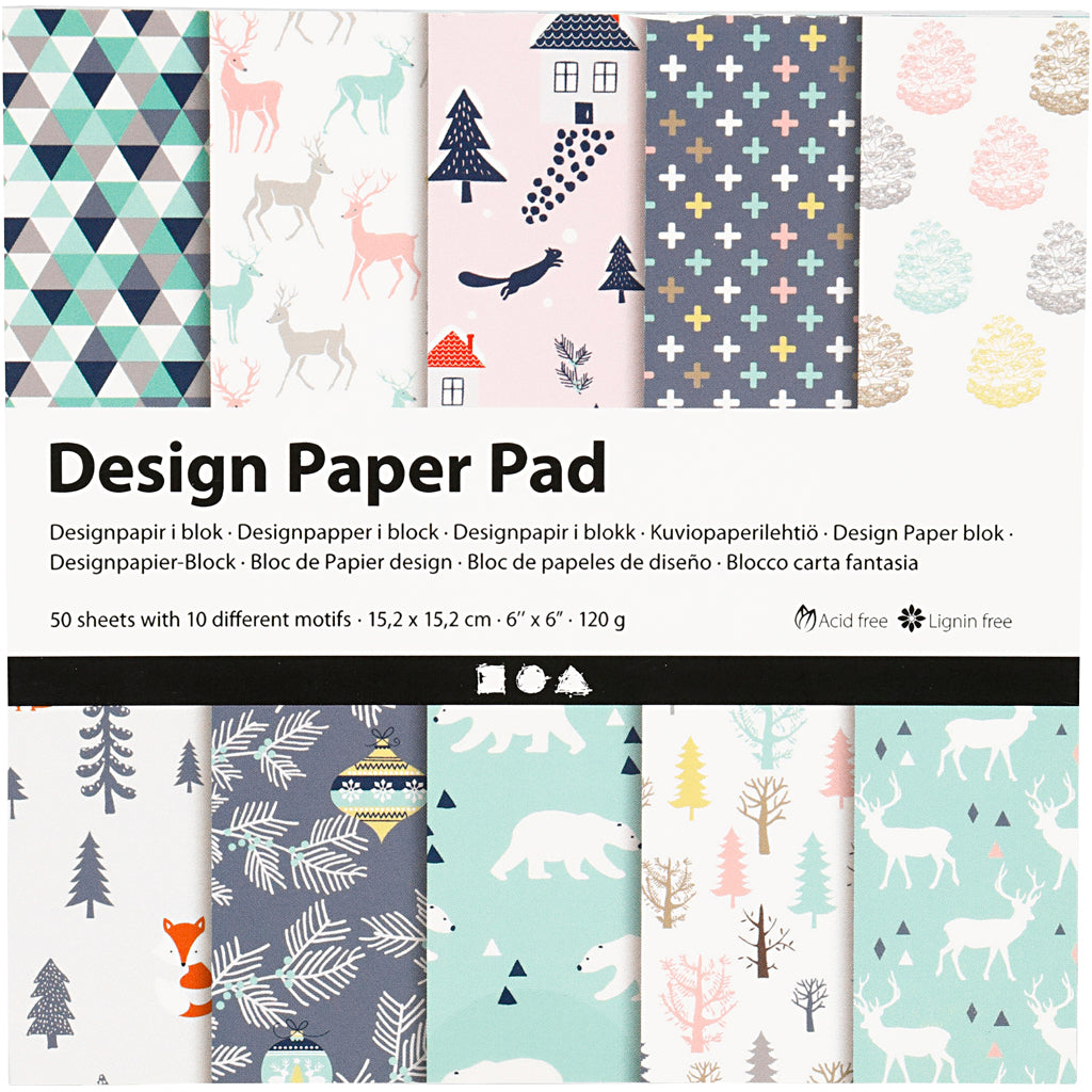 Creativ company design paper pad, sheet 15.2x15.2 cm, 120 gr, light green, pink, white, 50 sheets 1 box