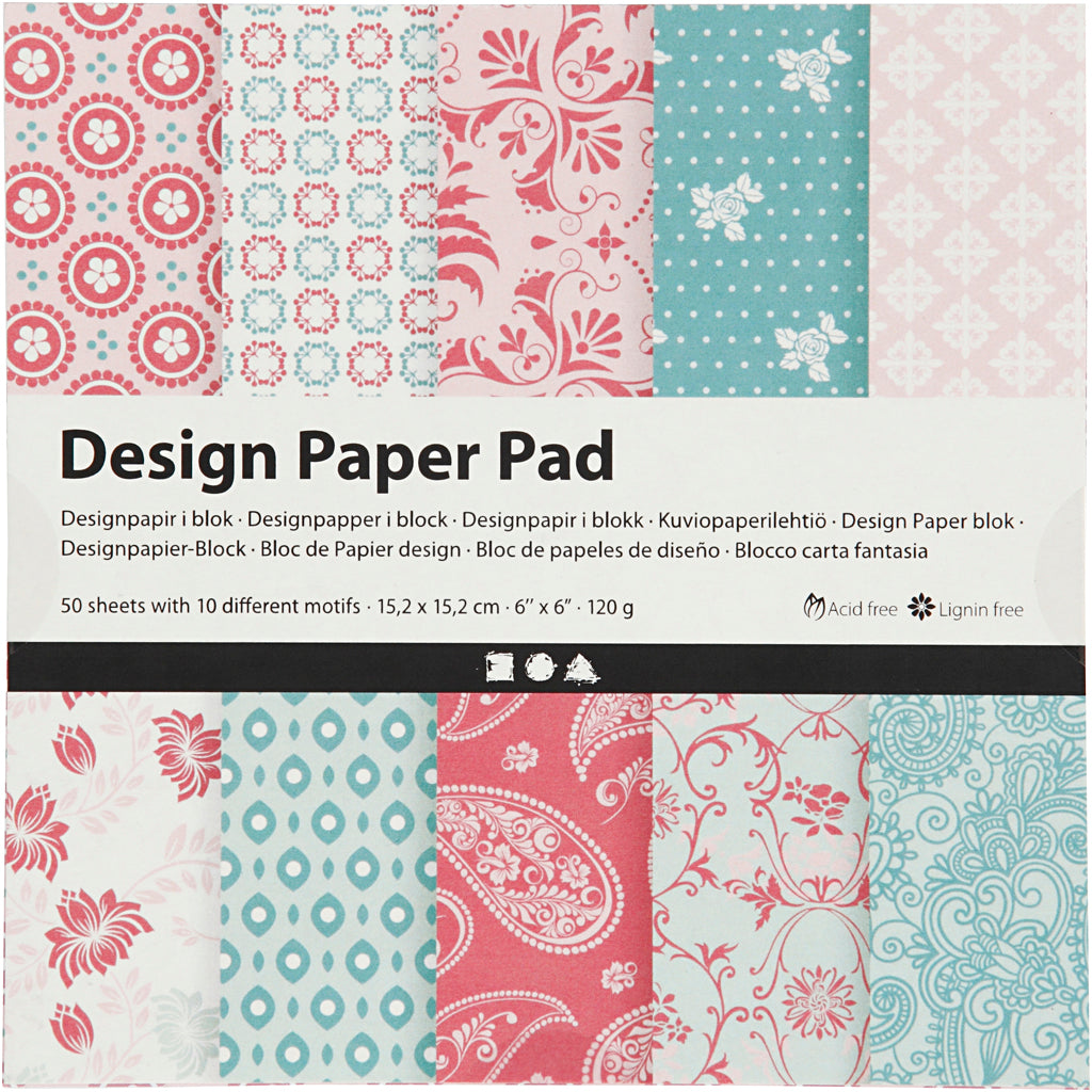 Creativ company design paper pad, sheet 15.2x15.2 cm, 120 gr, pink, 50 sheets 1 box