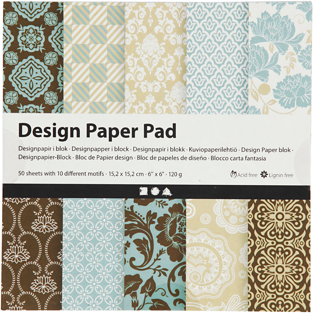 Creativ company design paper pad, sheet 15.2x15.2 cm, 120 gr, light blue, brown, 50 sheets 1 box