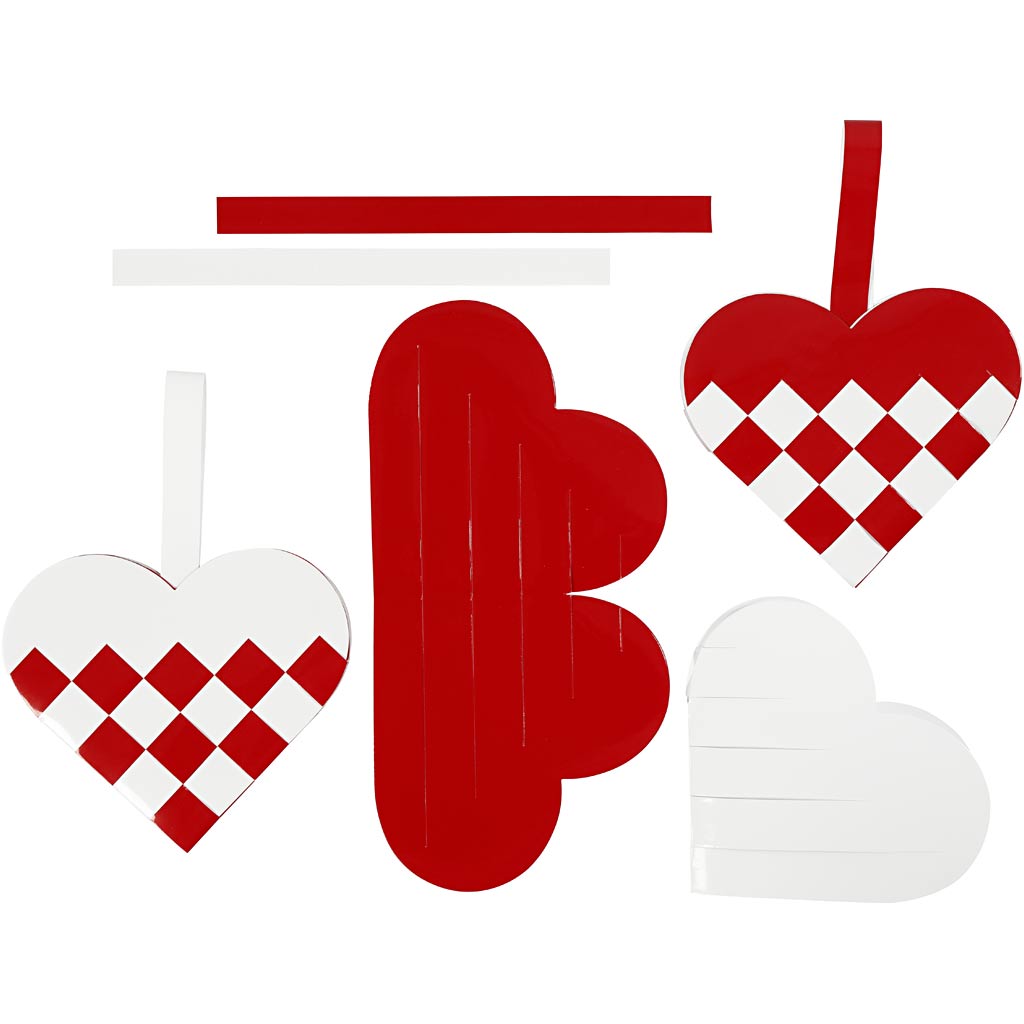 Creativ company braided hearts, size 13.5x12.5 cm, red, white, 8 sets in 1 box