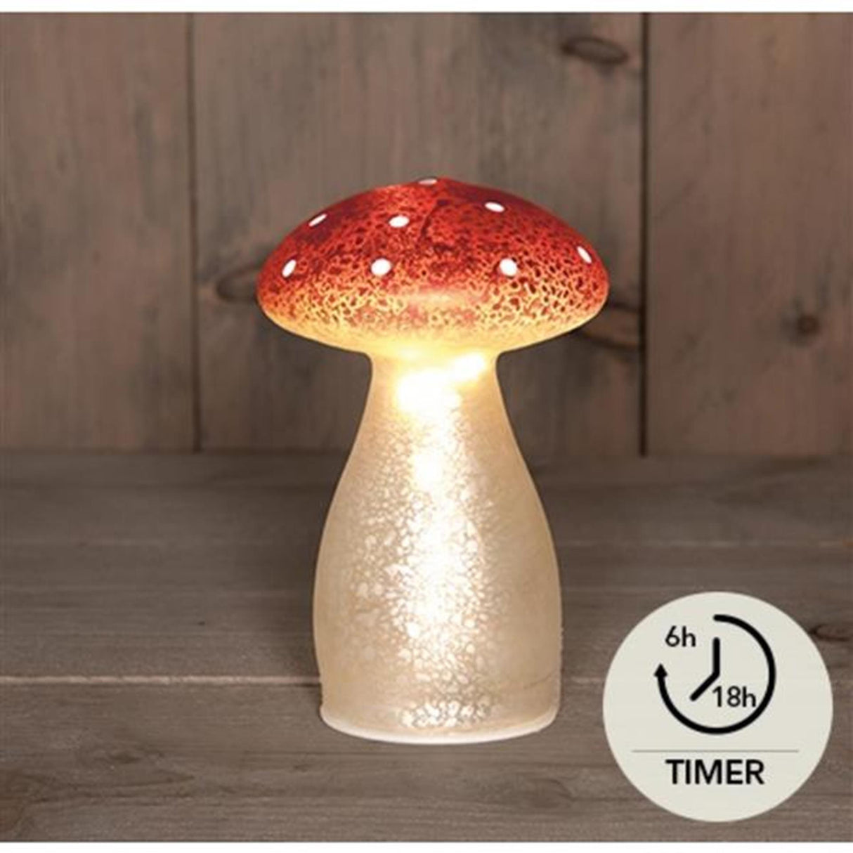 Anna's collection led paddenstoel glas met timer h15cm