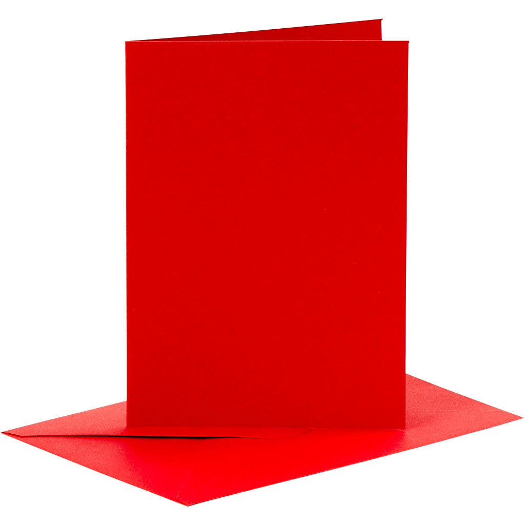 Kaarten en enveloppen, afmeting kaart 10,5x15 cm, afmeting envelop 11,5x16,5 cm, 110+230 gr, rood, 6 set 1 doos