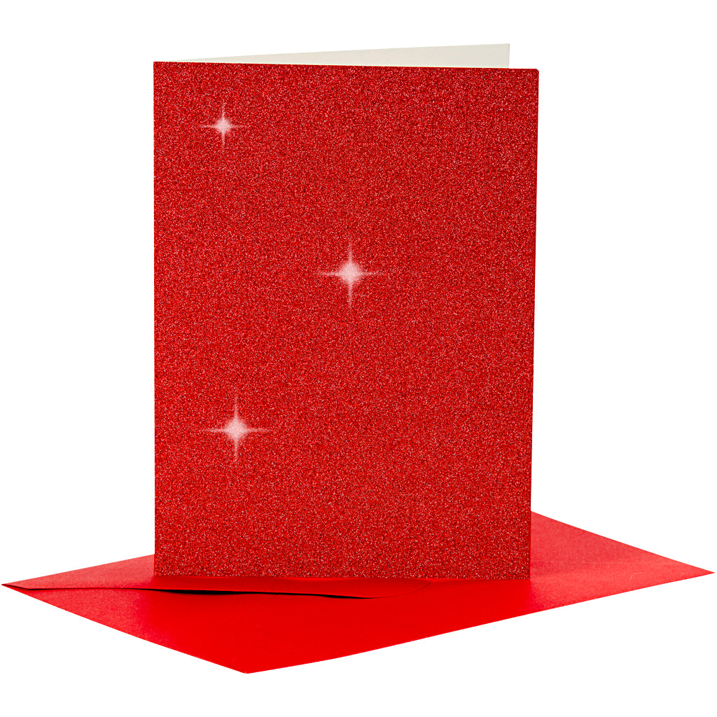 Creativ company cards and envelopes, card size 10.5x15 cm, envelope size 11.5x16.5 cm, glitter, 110+250 gr, red, 4 sets 1 box