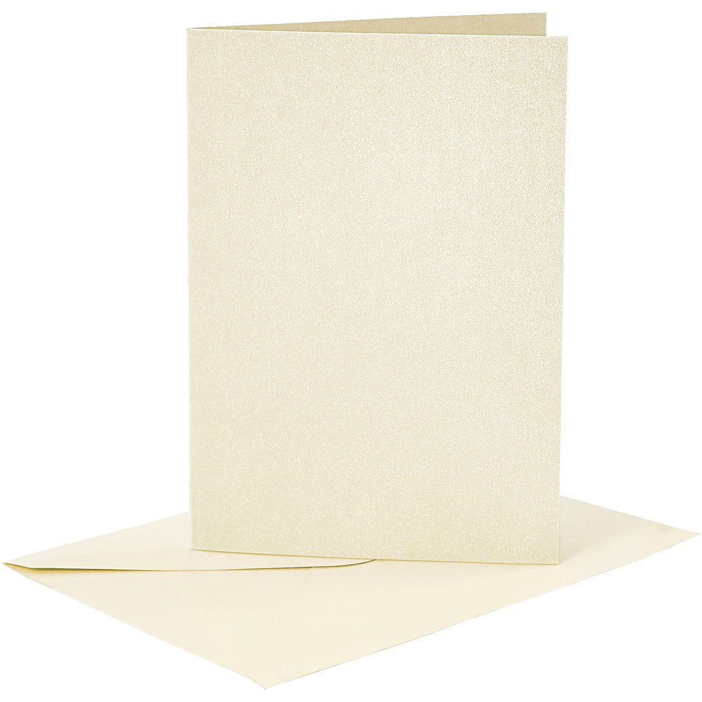 Creativ company cards and envelopes, card size 10.5x15 cm, envelope size 11.5x16.5 cm, mother of pearl, 120+210 gr, off-white, 4 sets 1 box