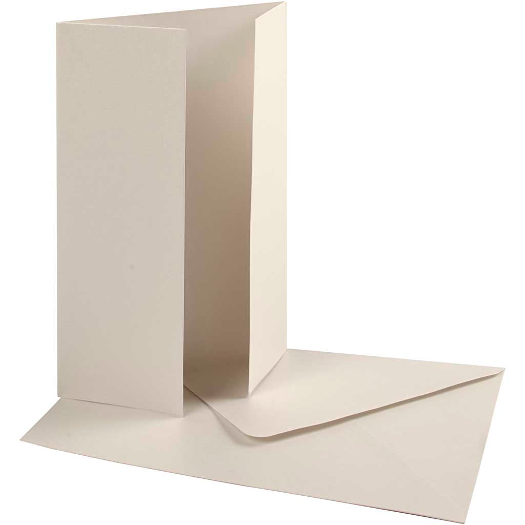 Creativ firma perlemor kort konvolutt, kortstørrelse 10,5x15 cm, konvoluttstørrelse 11,5x16,5 cm, 230+120 gr, off-white, 10 sett 1 boks