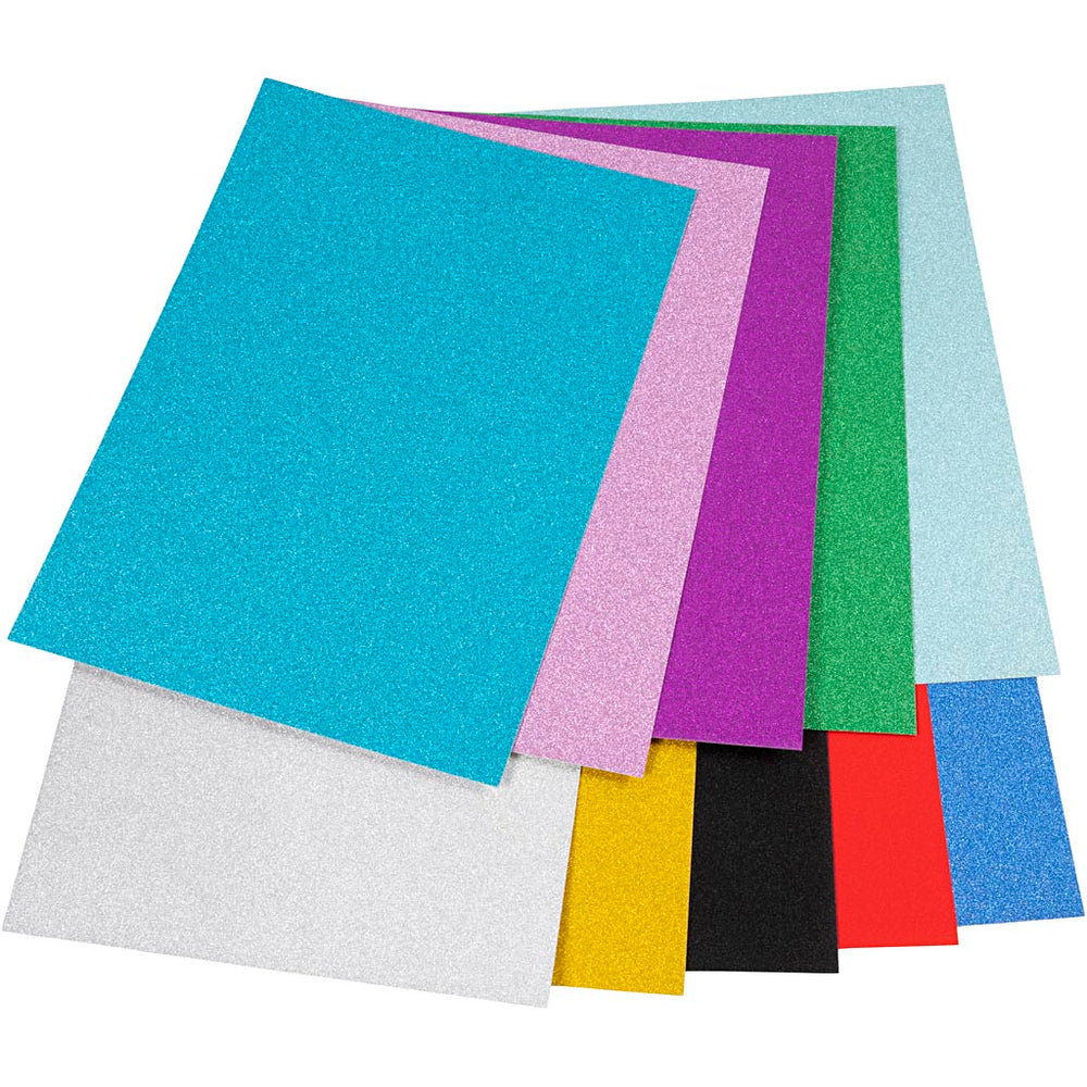 Glitter cardboard, A4, colours may vary, 250 gr, 10 sheets 1 box