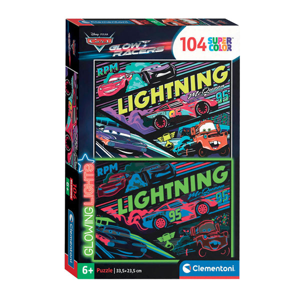 Clementoni Jigsaw Puzzle Super Color Glowing Lights - Cars, 104st.