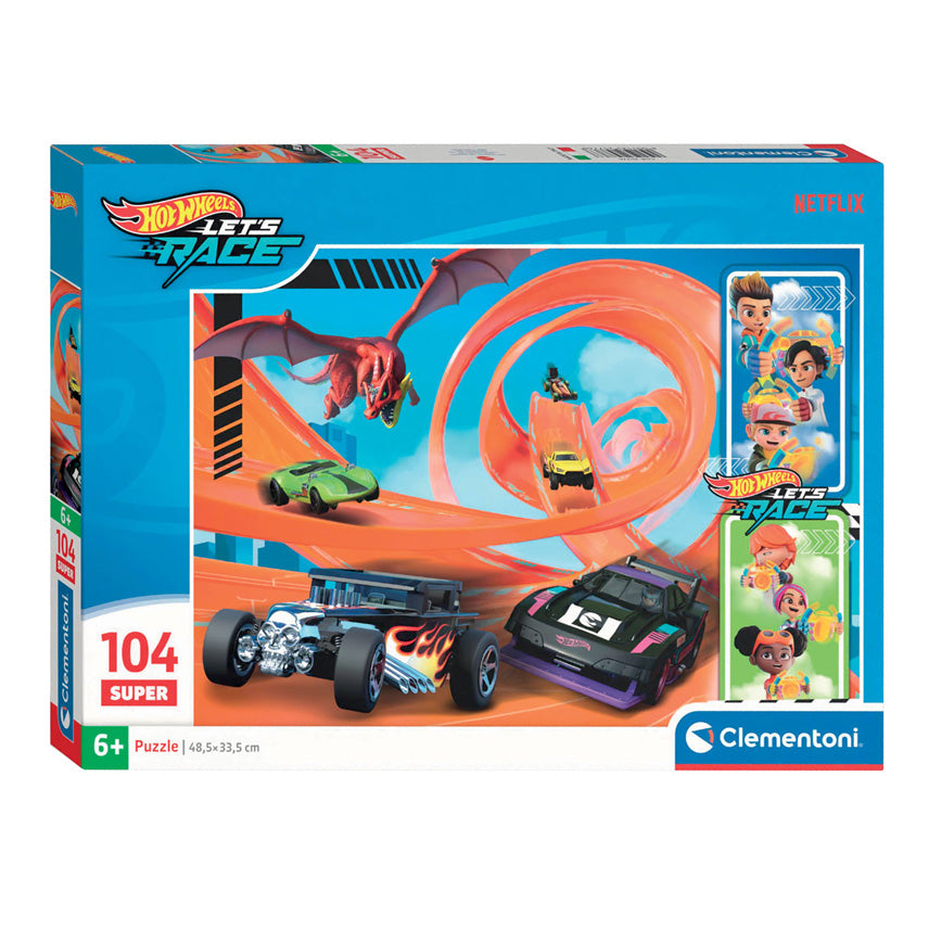 Clementoni пъзел super color hot wheels, 104 бр.