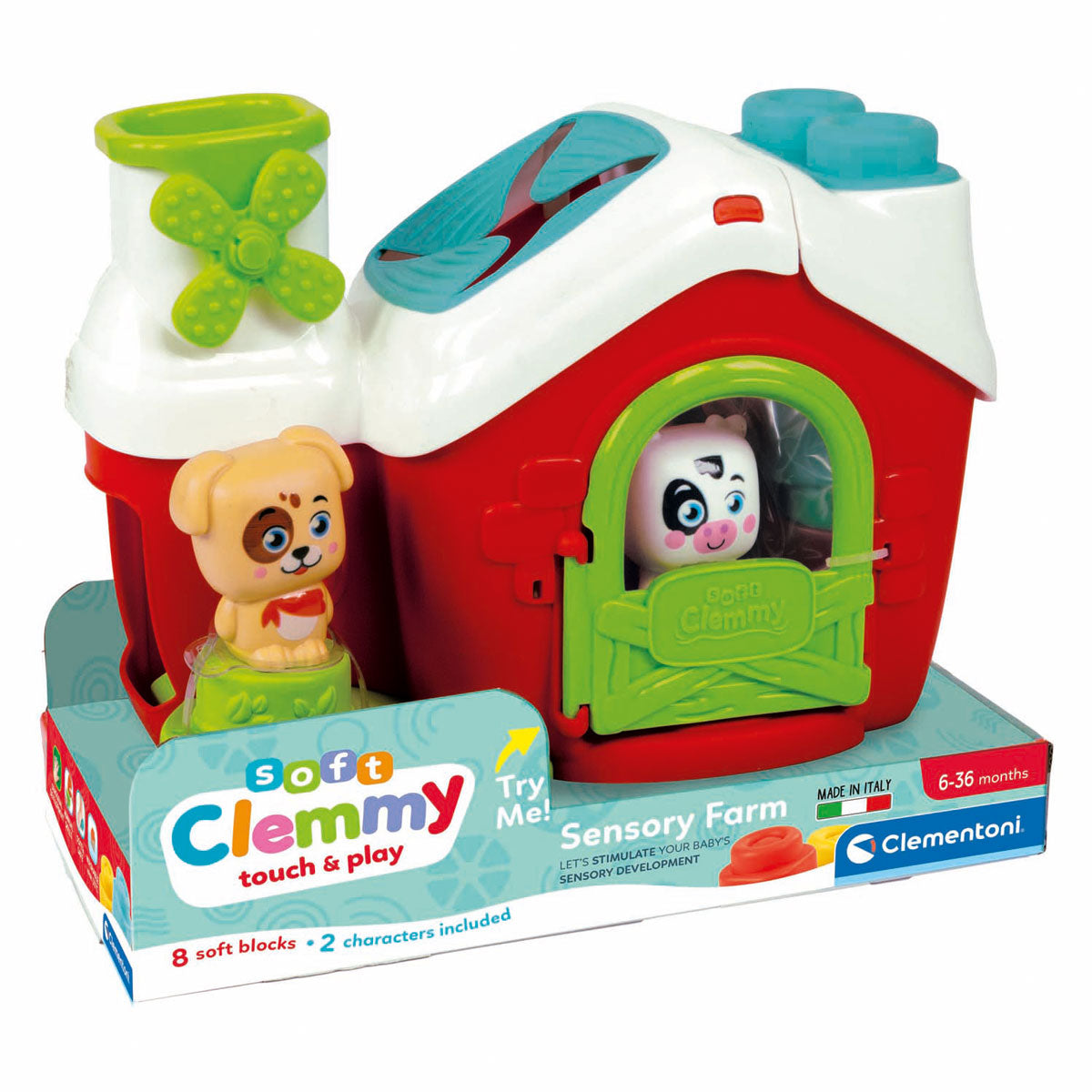 Clementoni Baby – Clemmy Sinnesfarm mit weichen Blöcken, 11 Stück.
