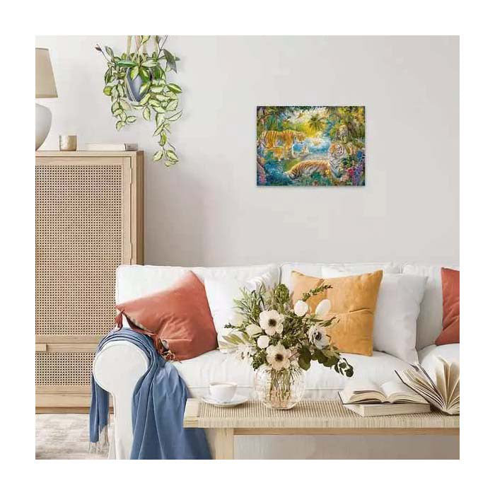 Quebra-cabeça Ravensburger família de tigres no oásis - 500 unid.