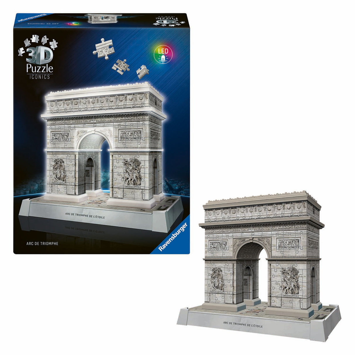 Ravensburger 3d puslespil iconics arc de triomphe paris - med lys - 255 stk.