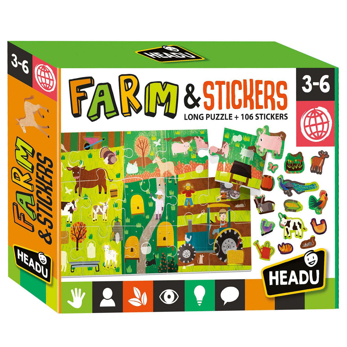 Headu Jigsaw Puzzle Farm mit wiederverwendbaren Aufklebern