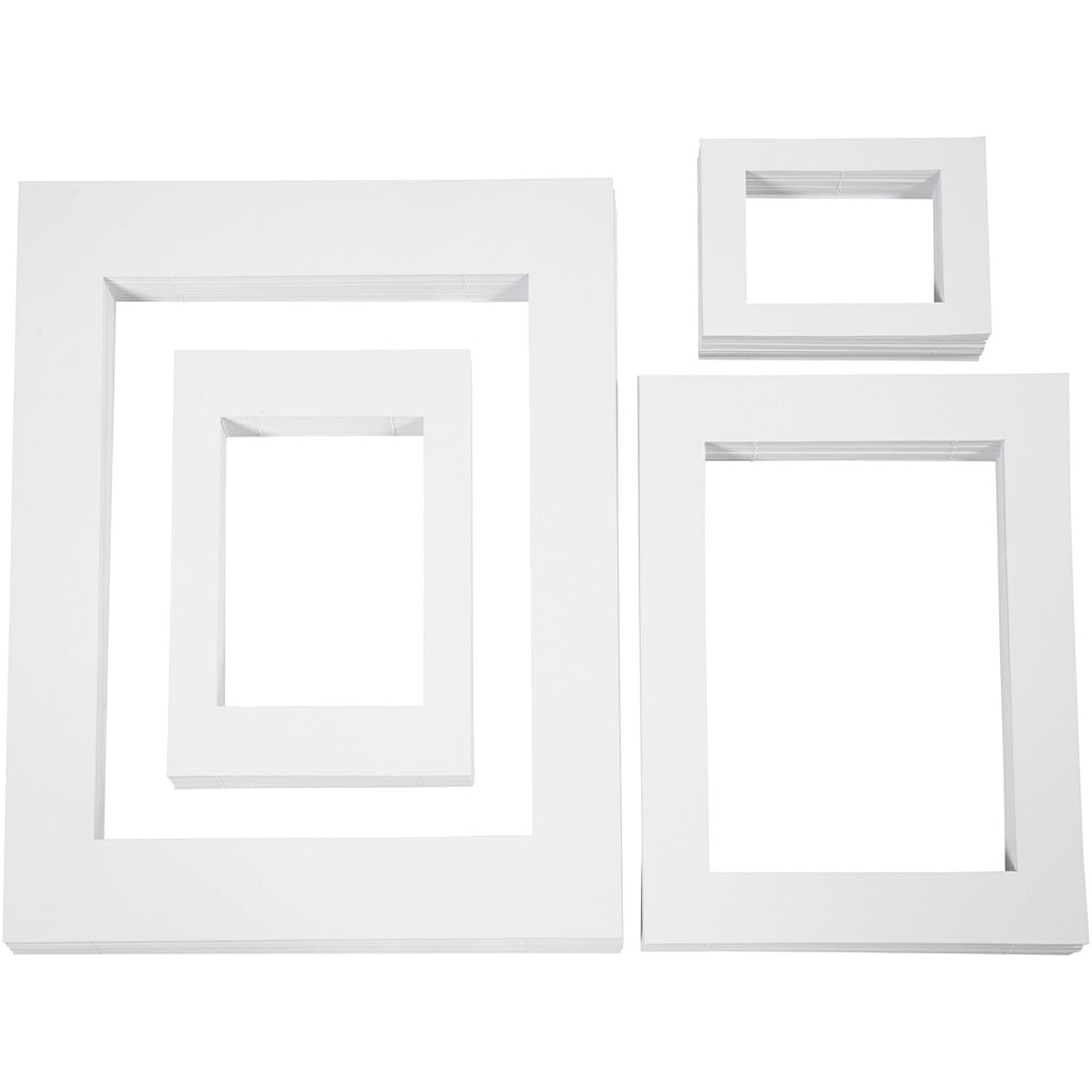 Creativ company passepartout frames, a3, a4, a5, a6, size 13.4x18.9 + 19.7x27.9 + 28.3x36.6 + 39.5x49.6 cm, 500 gr, white, 4x100 pieces 1 box
