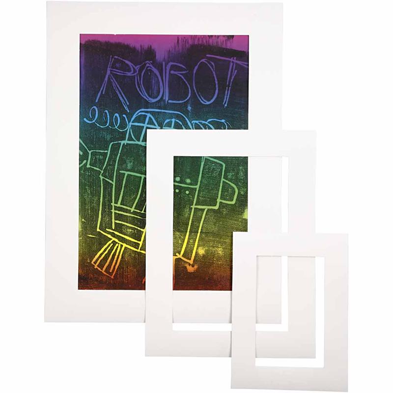 Creativ company passepartout frames, A3, A4, A5, size 17x23 + 25x34 + 35+48 cm, thickness 0.4 mm, 270 gr, white, 75 pieces 1 box