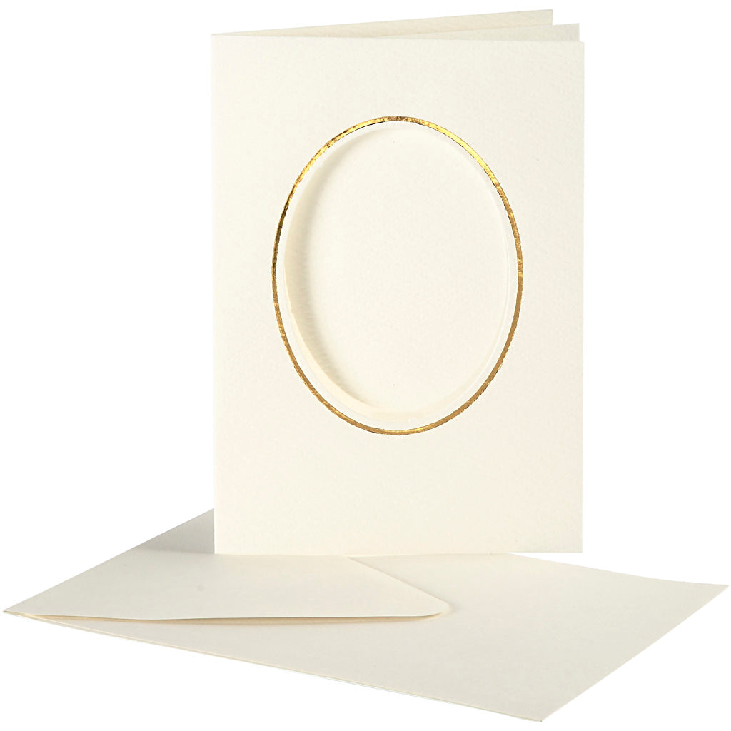 Creativ company passepartout cards, oval with gold edge, card size 10.5x15 cm, envelope size 11.5x16.5 cm, off-white, 10 sets 1 box