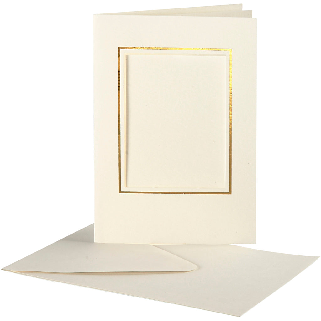 Creativ company passepartout cards, rectangle with gold edge, card size 10.5x15 cm, envelope size 11.5x16.5 cm, off-white, 10 sets 1 box