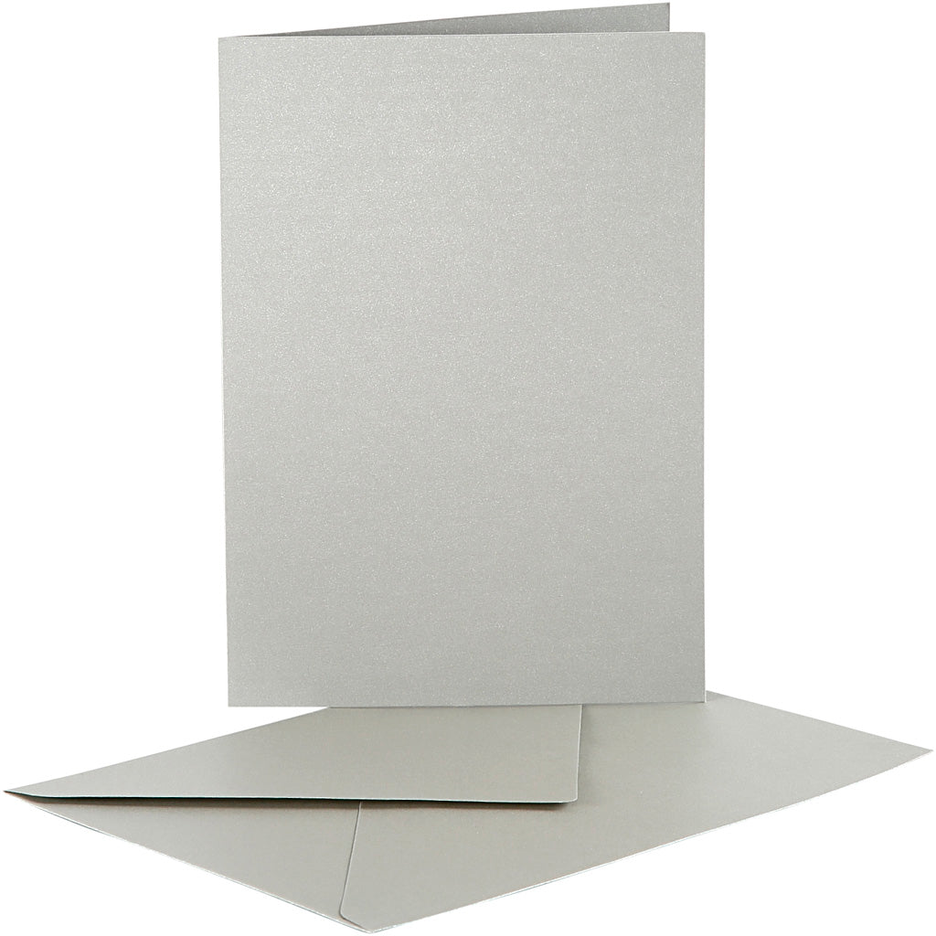 Creativ company mother-of-pearl cards and envelopes, card size 10.5x15 cm, envelope size 11.5x16.5 cm, silver, 10 sets 1 box