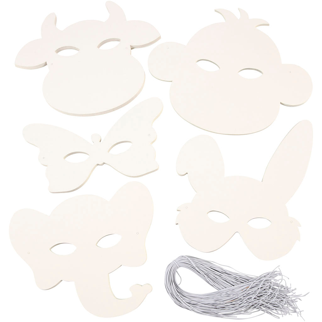Creativ company animal masks, h: 13-24 cm, w: 20-28 cm, 230 g, white, 100 pieces 1 box