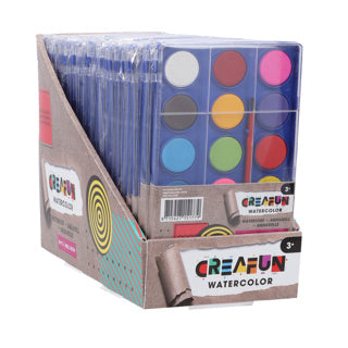 Pastilha aquarela Creafun com 18 cores e pincel | 12 peças