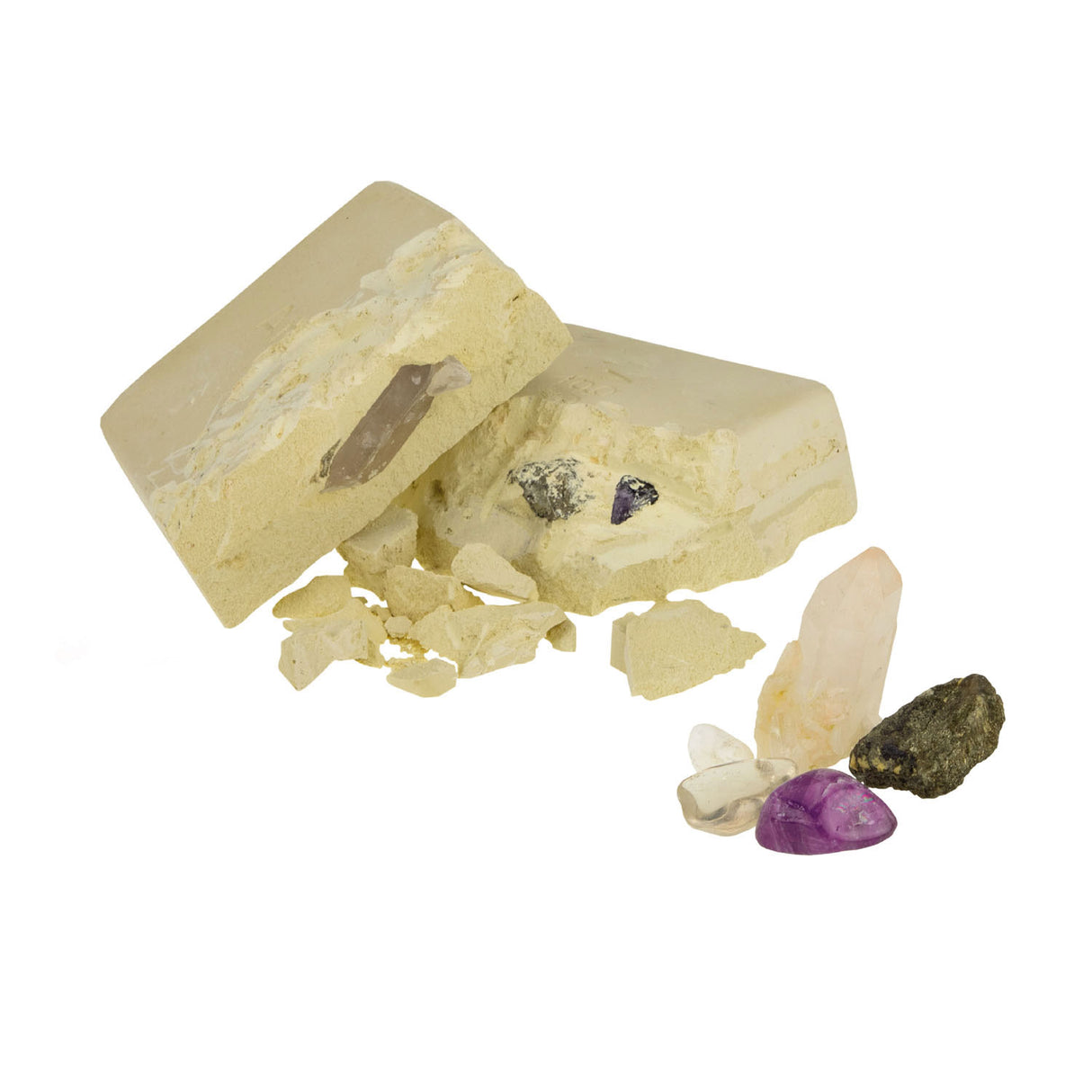 Udforsk udgravningssæt krystaller med forstørrelsesglas