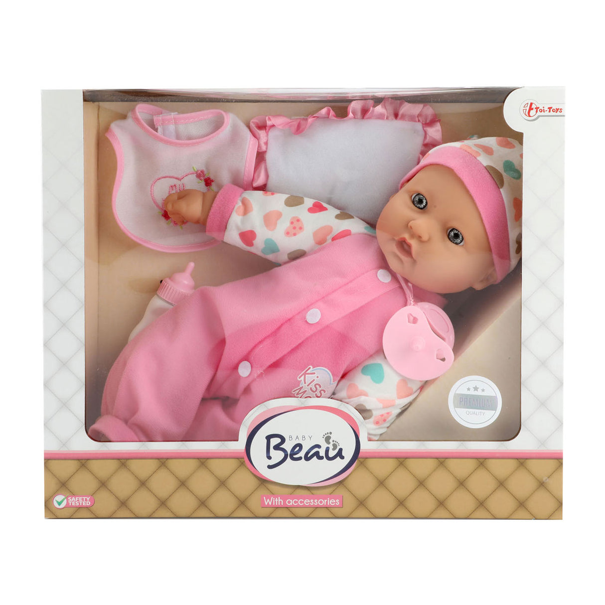 Baby Beau Babypop mat Fläsch a bib, 40 cm