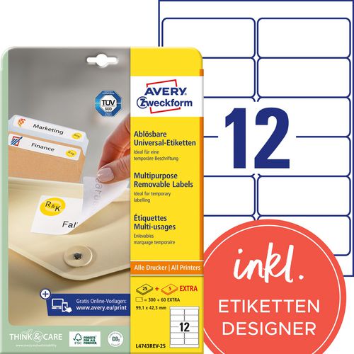 Подвижни етикети avery zweckform l4743rev-25 99.1x42.3mm бели