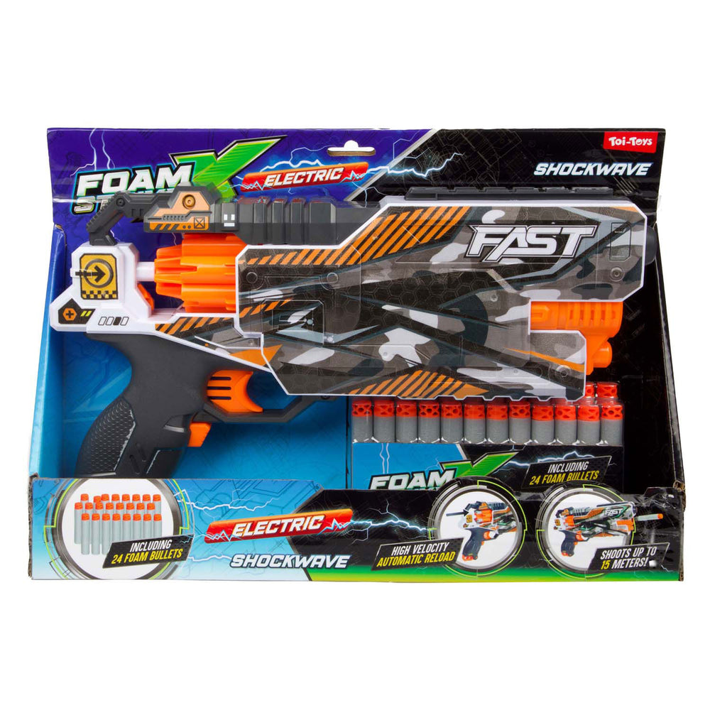 Toi-toys foam strikex electric shooting pistol shockwave with 24 foam arrows