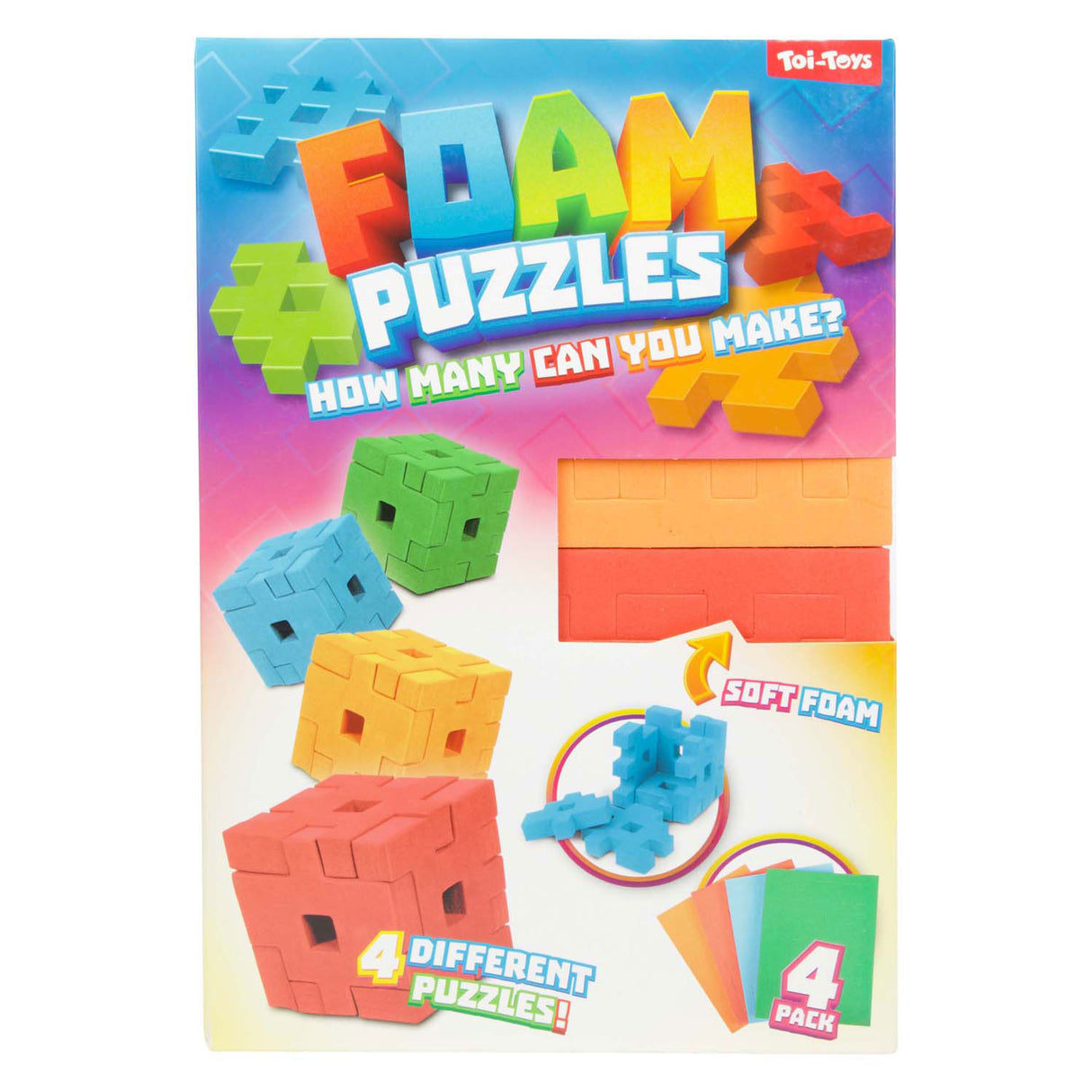 Puzzle foam cube 3d 4 pieces assorted